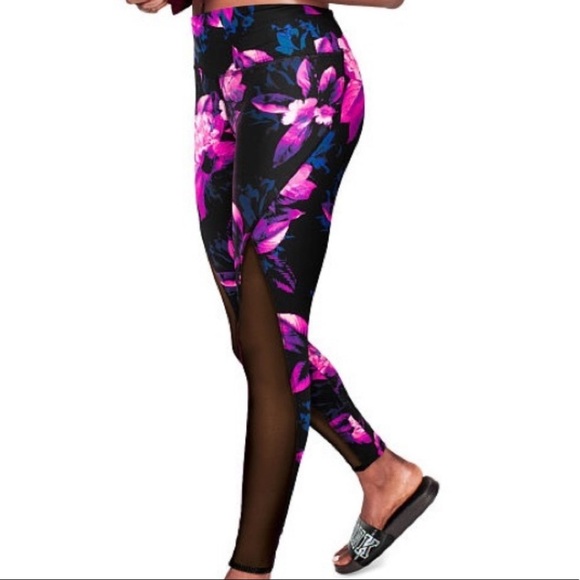 VS PINK Victoria secret Ultimate High Waist Mesh tropical Floral Leggings S yoga - Picture 1 of 6